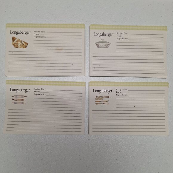 Longaberger Recipe Cards Set 20 Pieces Basket Rolling Pin Knives Casserole Dish